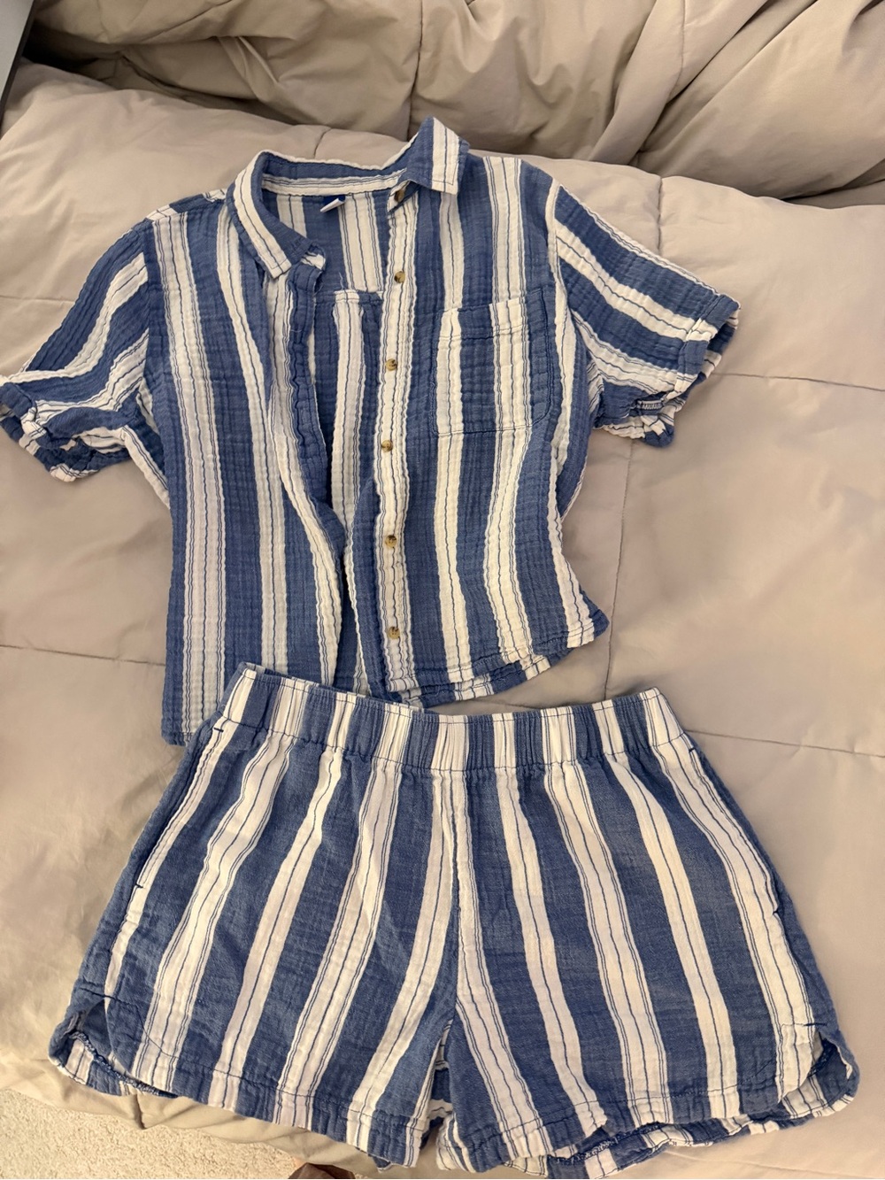 Blue and White Striped Two-Piece Lounge Set